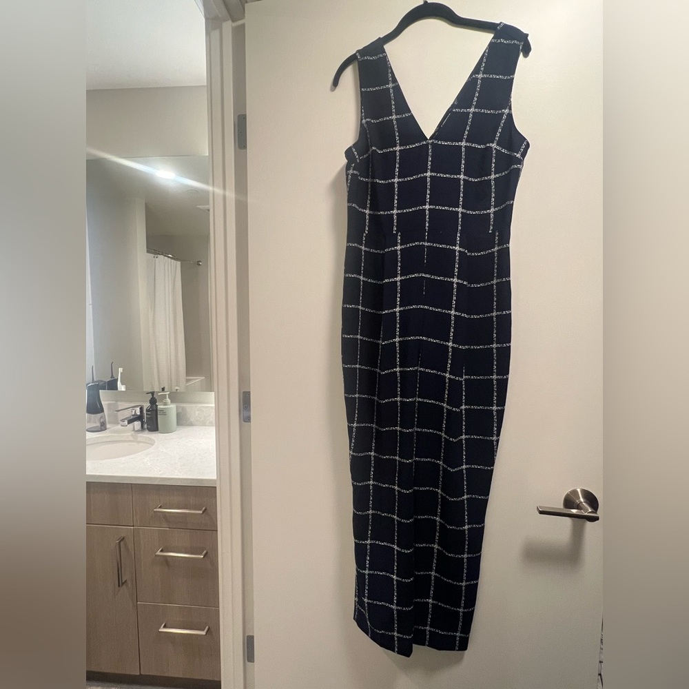 Express Navy and White Grid Jumpsuit